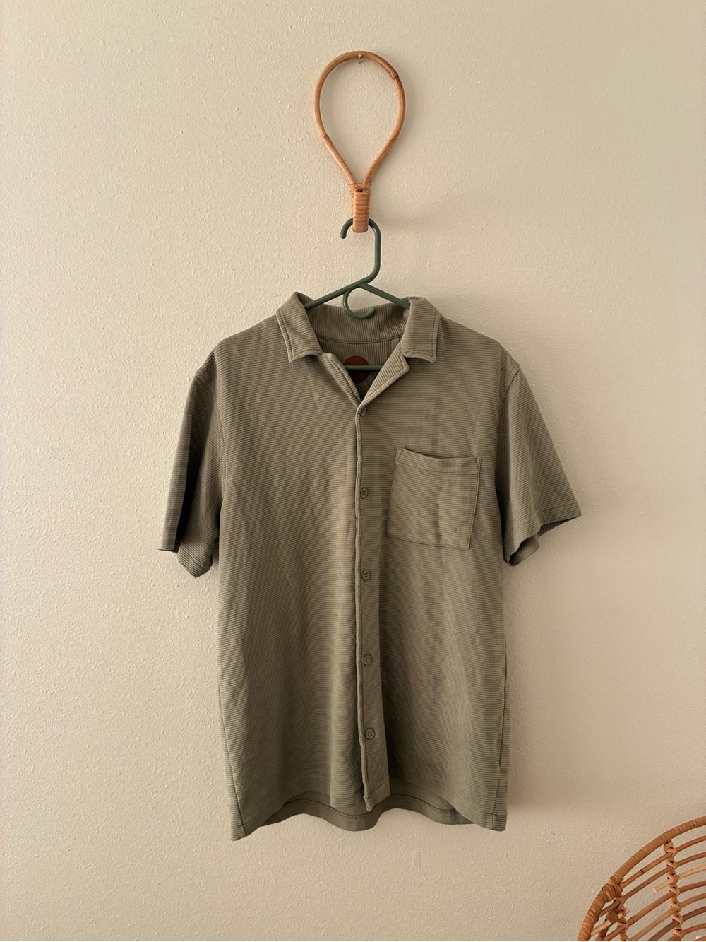 Common People ribbed short sleeve button up in Sage